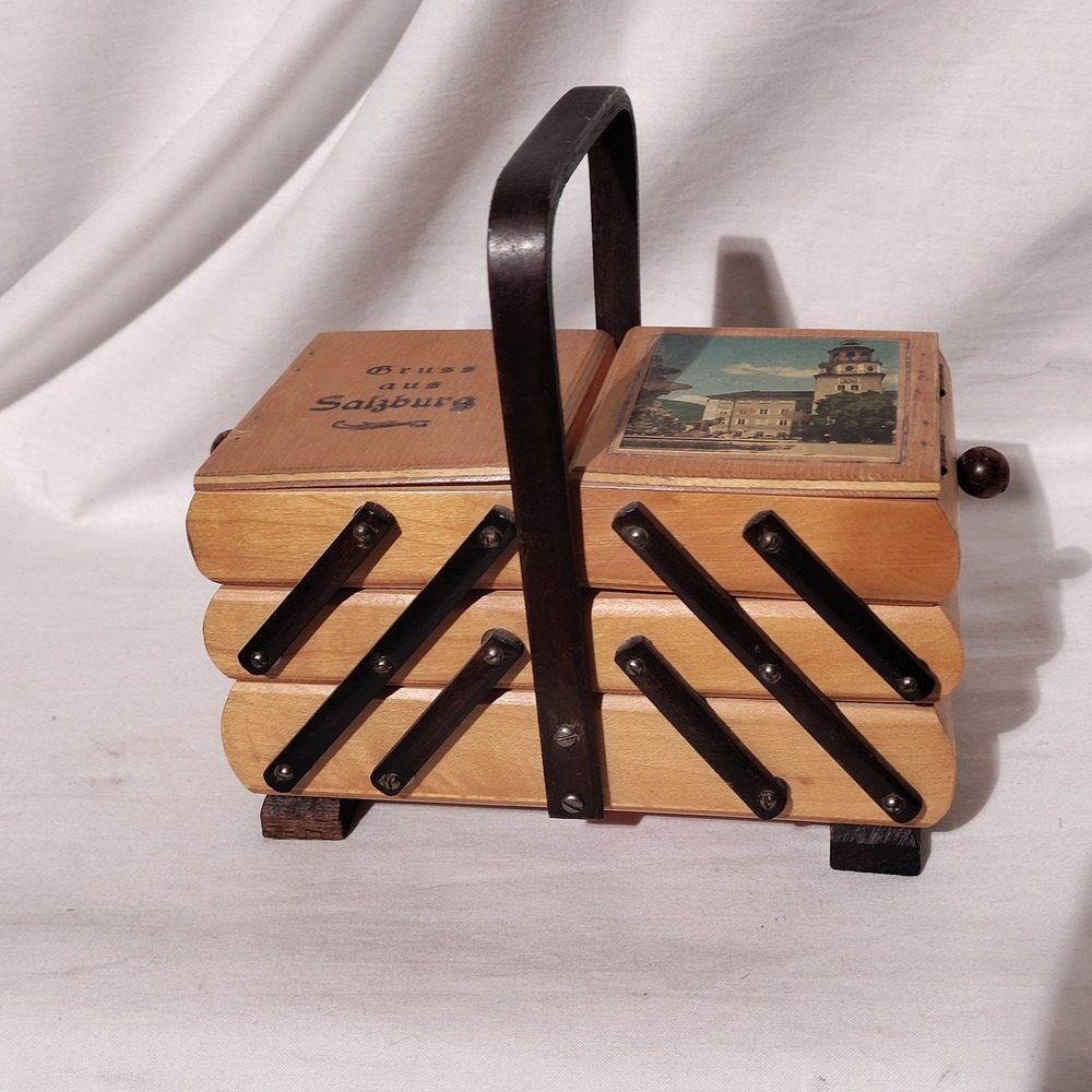 Reuge Music Box Miniature Wooden Accordion Sewing Box for restoration
